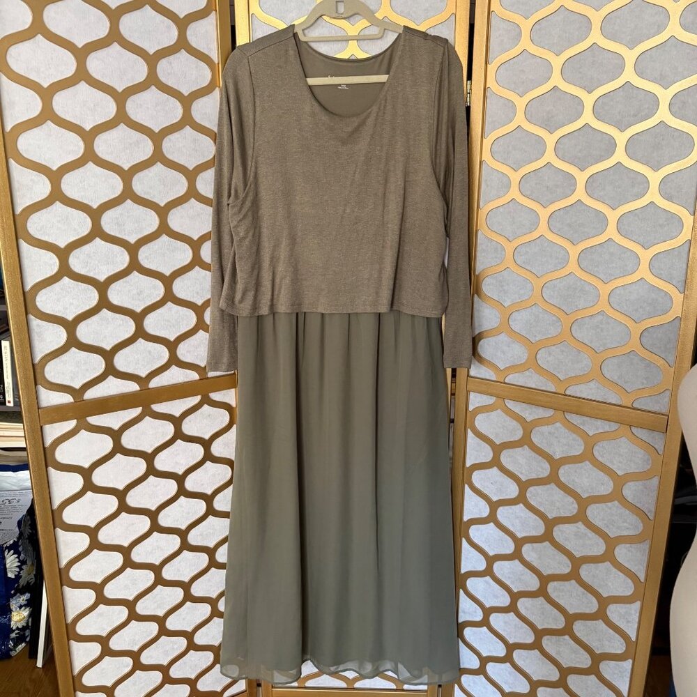 Soft Surroundings Size L NEW Olive Green Cassie Two-Layer Long Sleeve Maxi Dress - Picture 3 of 16